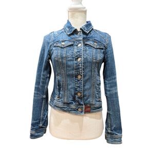 Anthropologie Pilcro and The Letterpress Avie Denim Leather Tab Jacket Size XS